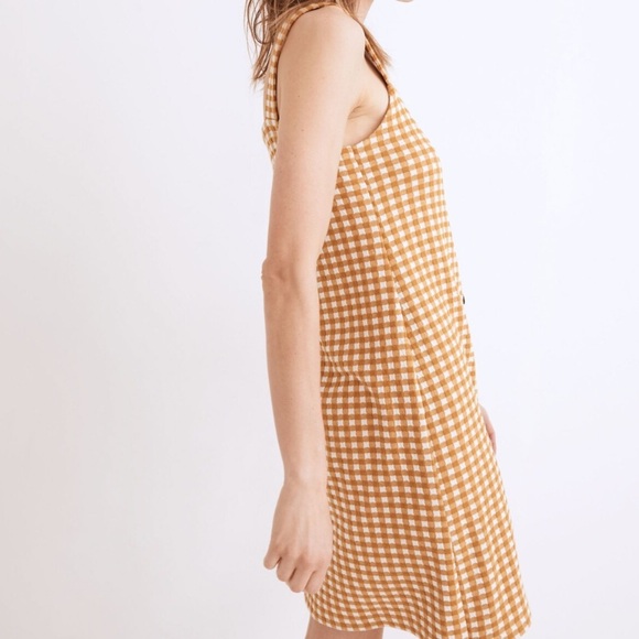 Madewell Gingham Mini Dress XS Mustard Yellow Button Front - Picture 6 of 8